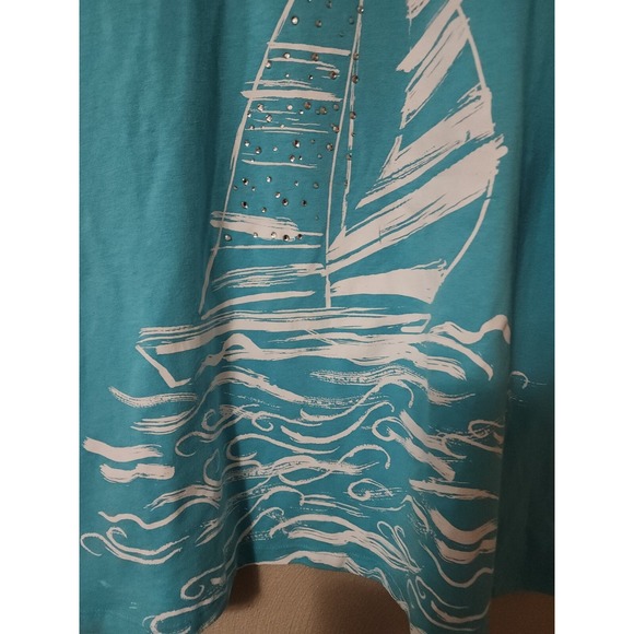 Coral Bay Blouse Top Sailboat Jewels Aqua Blue Bling Ocean 3/4 Sleeve Size 1x - Picture 3 of 11